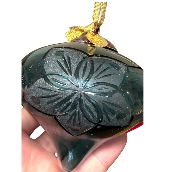 Seasons of Cannon Falls Glass Christmas Ornament Blue Teardrop Flower Etch Bulb - Picture 4 of 6